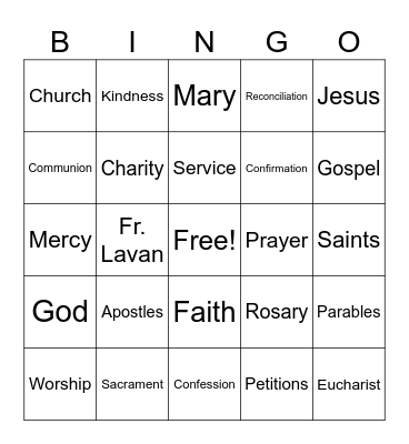 Catholic Schools Week Bingo Card