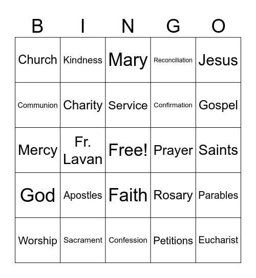 Catholic Schools Week Bingo Card