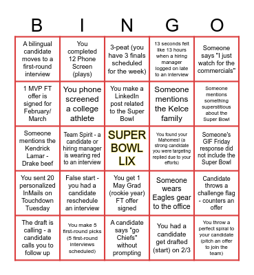 Super Bowl LIX - Recruiting Edition Bingo Card