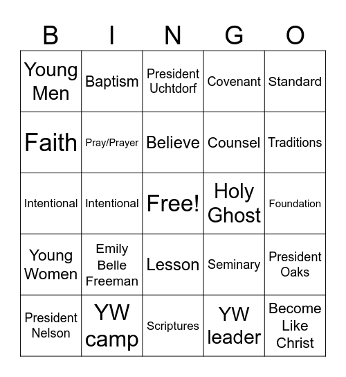 Leaders, Parents and Youth 2025 Bingo Card