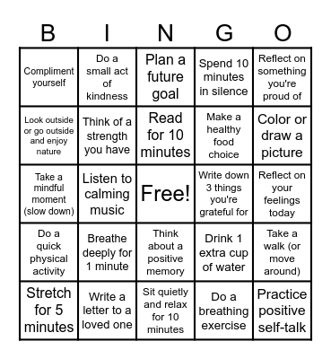 Self Care Bingo Card
