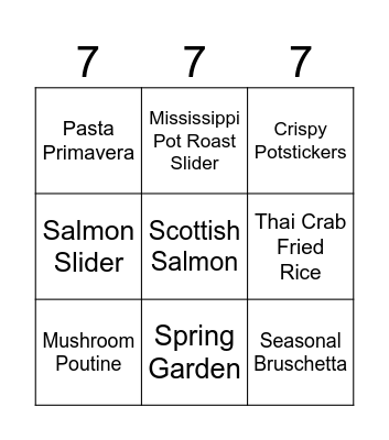 New Menu! Bingo Card
