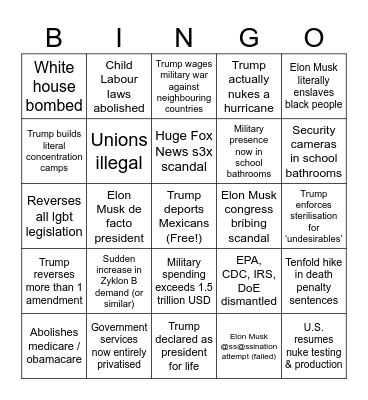 Trump’s 2nd Term Bingo Card