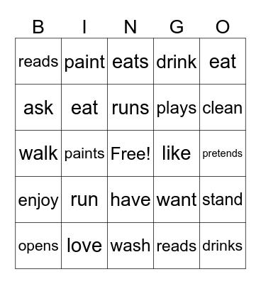 Subject Verb Agreement Bingo Card