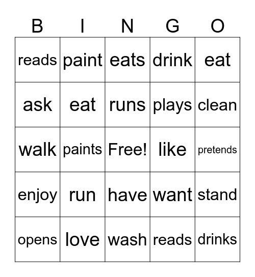 Subject Verb Agreement Bingo Card
