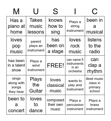 Getting to Know You Music Bingo Card