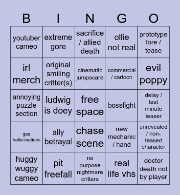 POPPY PLAYTIME CH4 BINGO Card