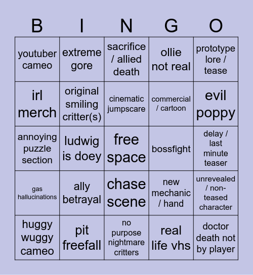 POPPY PLAYTIME CH4 BINGO Card