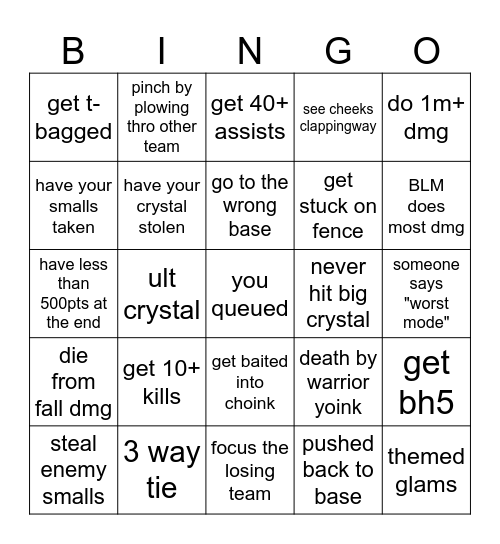 Shatter Bingo Card