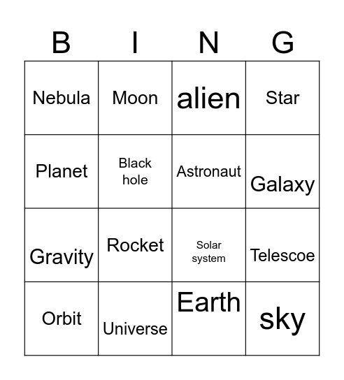The space Bingo Card