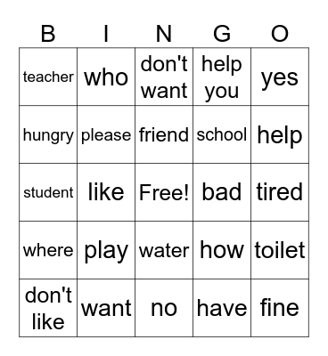 American Sign Language Bingo Card
