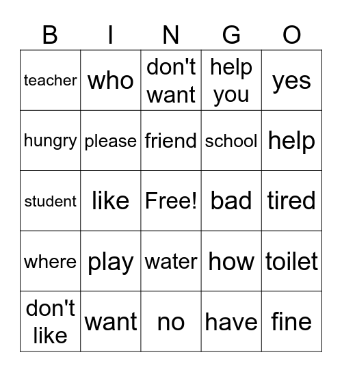 American Sign Language Bingo Card
