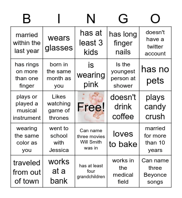 Find the baby shower guest Bingo Card