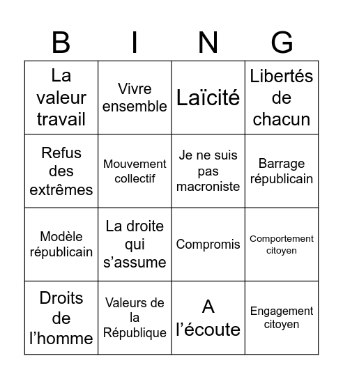 Le centrisme Bingo Card