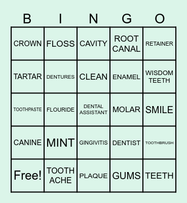 DENTAL HYGIENE Bingo Card