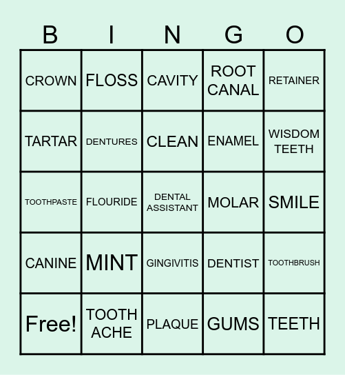 DENTAL HYGIENE Bingo Card