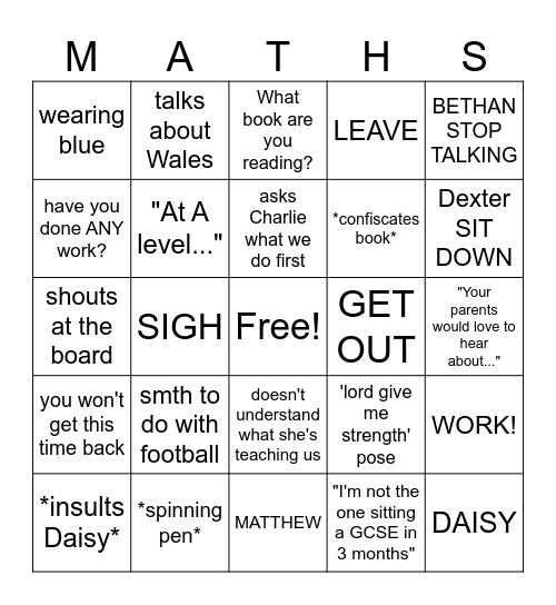 Miss Hicken Bingo Card