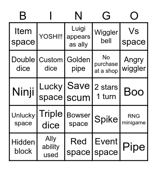 Mario Party Jamboree Bingo Card