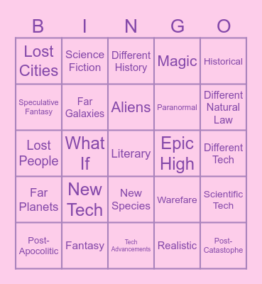 Science Fiction and Fantasy Bingo Card