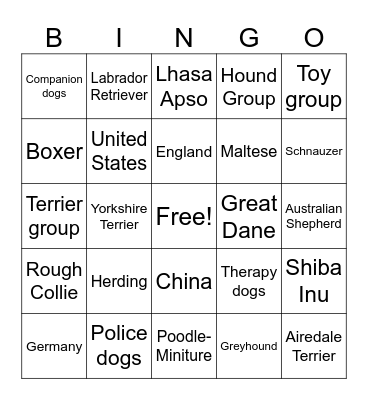 Breed ID Bingo Card