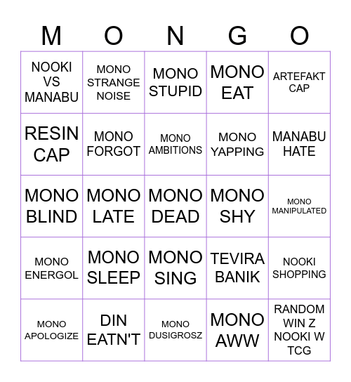 MONO BINGO Card