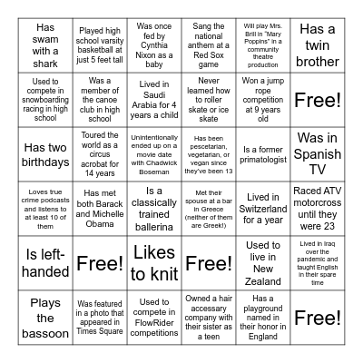 Fun Fact BINGO Card