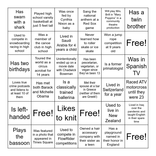 Fun Fact BINGO Card