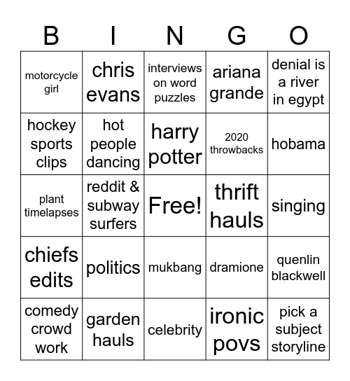 Taylor FYP Bingo Card