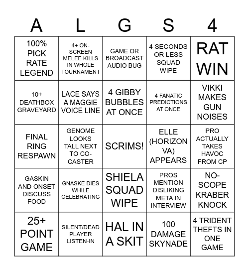 Champs Bingo Card