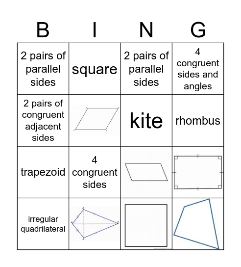 Quadrilateral Bingo Card