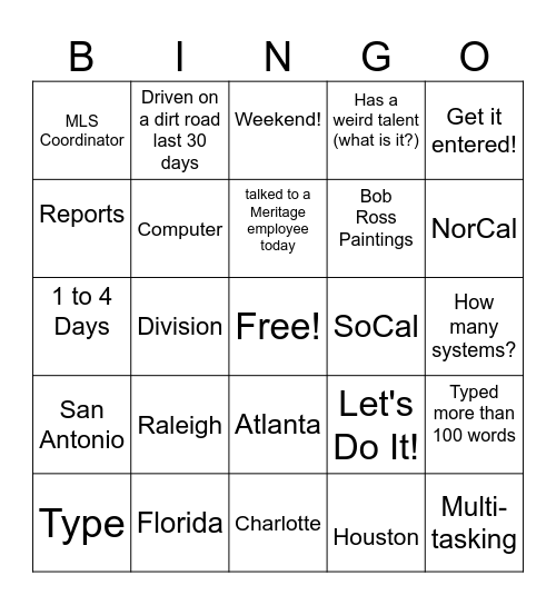 Meritage MLS Team!! Bingo Card