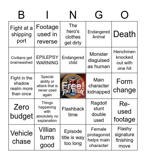 Toku Tuesday Bingo Card