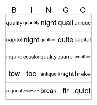 Untitled Bingo Card