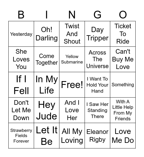 The Beatles Only BINGO Card