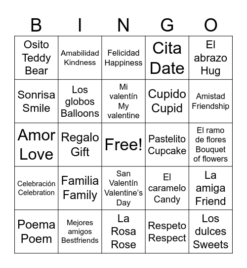 Valentine Day Bingo Card