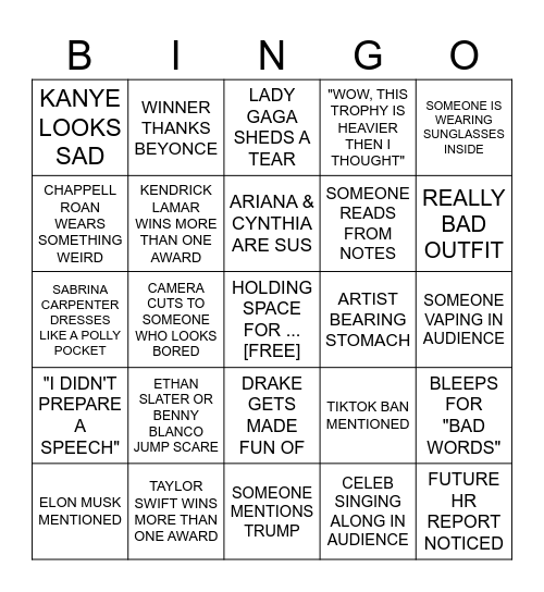 Grammy Bingo Card
