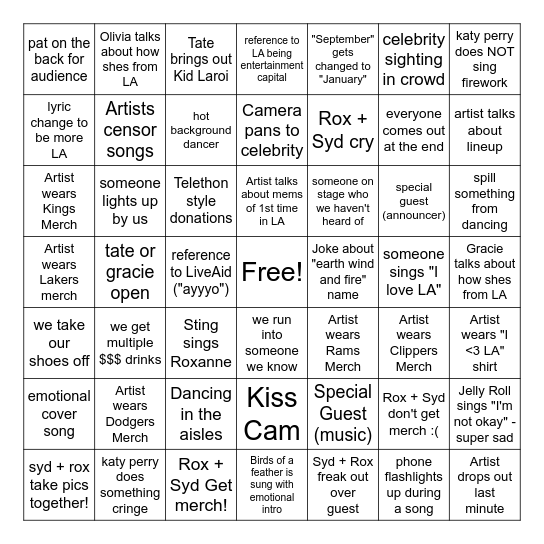 Fire-Aid Bingo Card