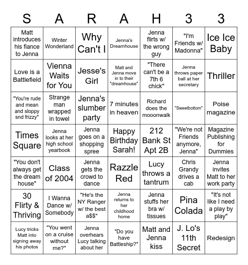 13 Going on 30 Bingo Card