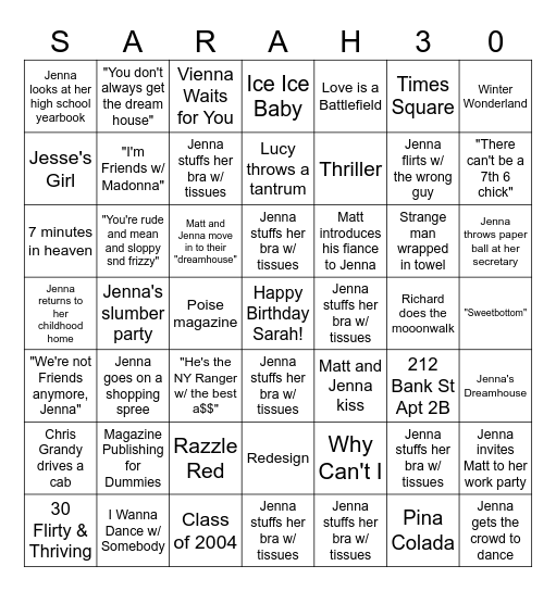 13 Going on 30 Bingo Card