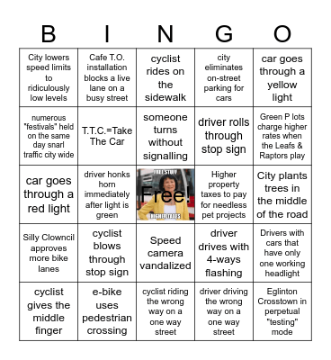 Toronto Traffic Bingo Card