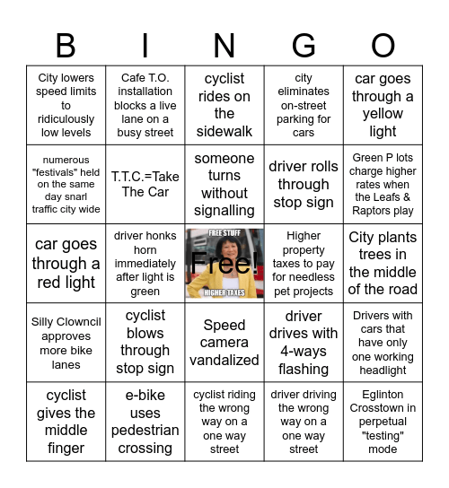 Toronto Traffic Bingo Card