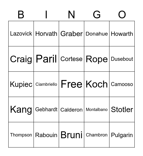 RHS Bingo Card
