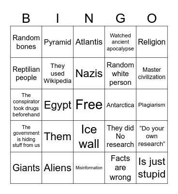 Conspiracy theory bingo Card