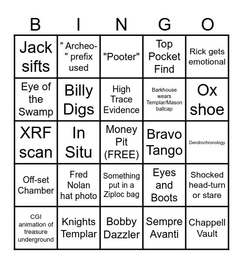 Curse of Oak Island Bingo Card