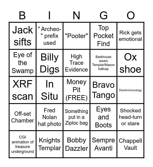 Curse of Oak Island Bingo Card