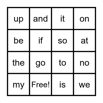 Sight Words Bingo Card