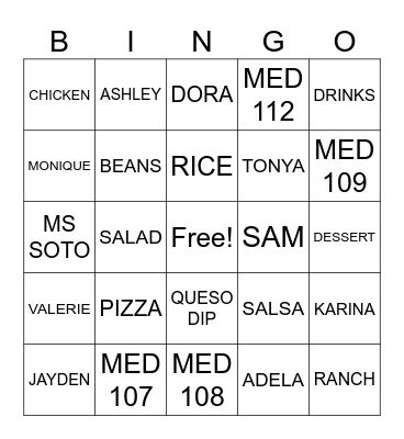 MED 112 Bingo Card