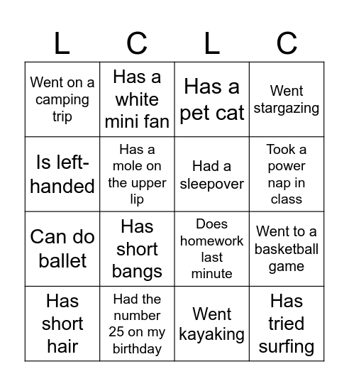 Slumber Party 2025 Bingo Card