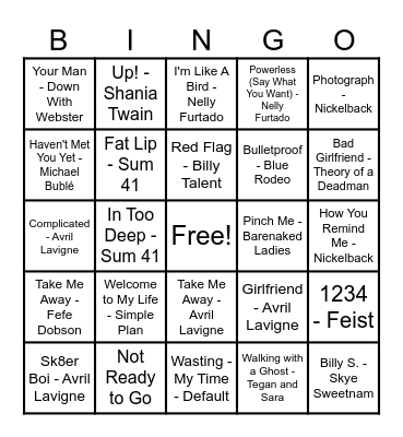 Canadian Music of the 2000 Bingo Card