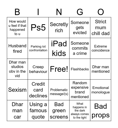 Dahr man bingo Card